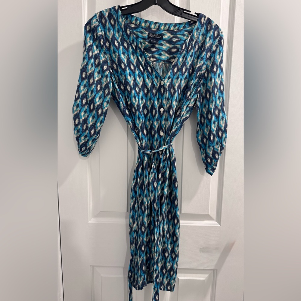 Lucky Brand Teal and Black Patterned Long Sleeve Dress